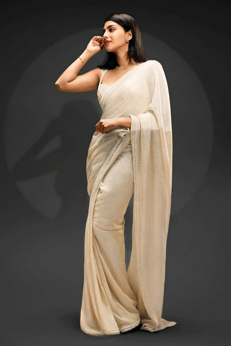 off white colour sequence work saree 