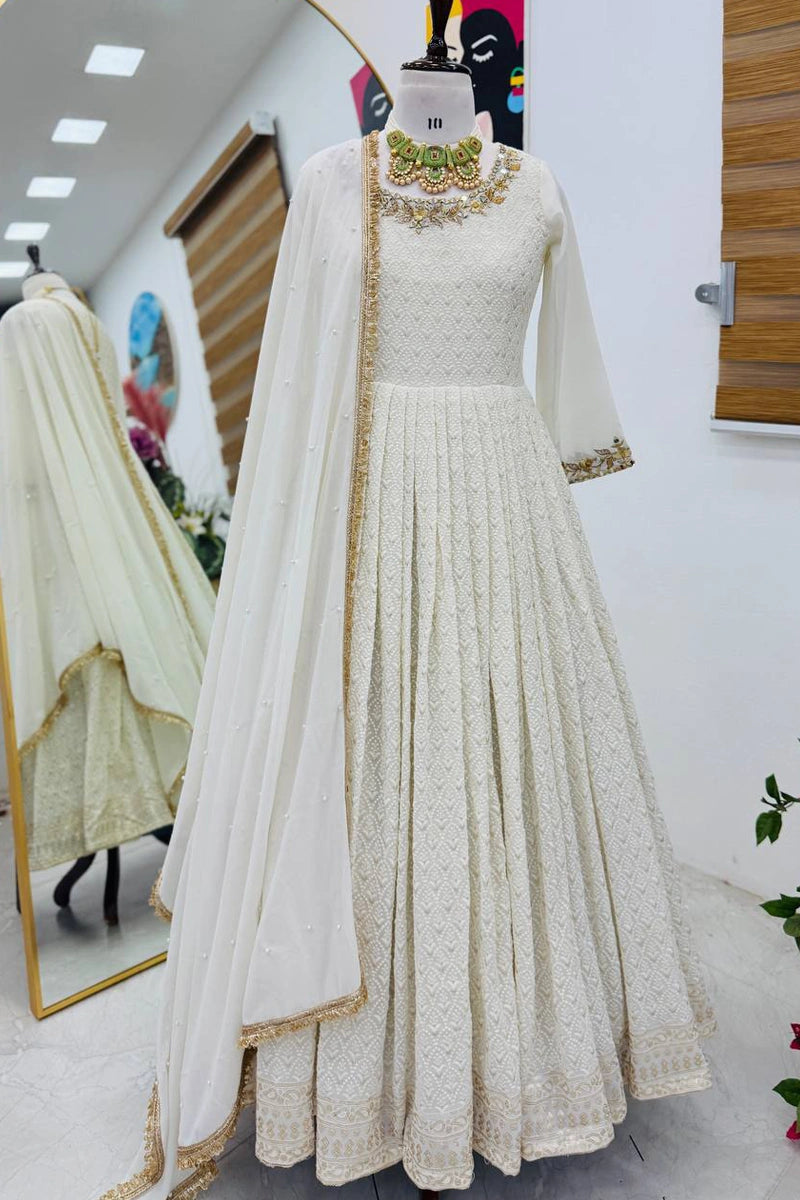 Off White Heavy Flair Long Gown For Reception - Anaya Designer Studio Off White Heavy Flair Long Gown For Reception - Anaya Designer Studio