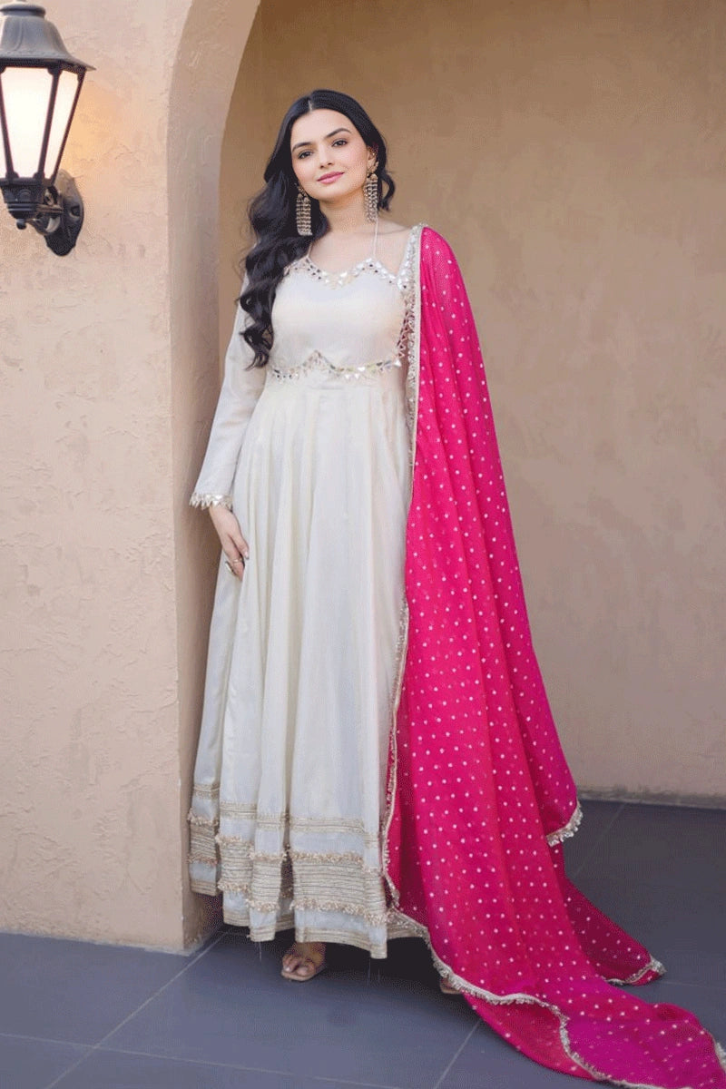 off white gown with dupatta