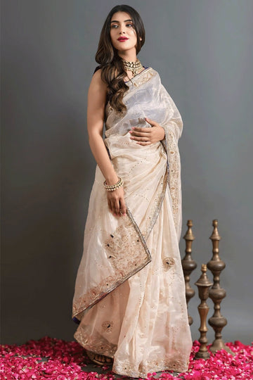 off white saree for durga pooja