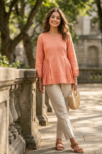 office wear linen cotton top pant set