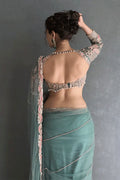 Sukhmani Gambhir open back style blouse pista saree