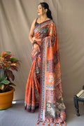orange color kalamkari sarees