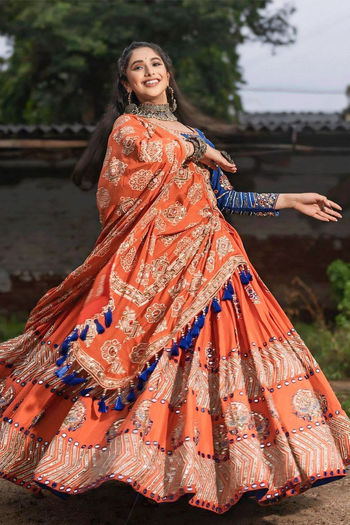 orange blue chaniya choli