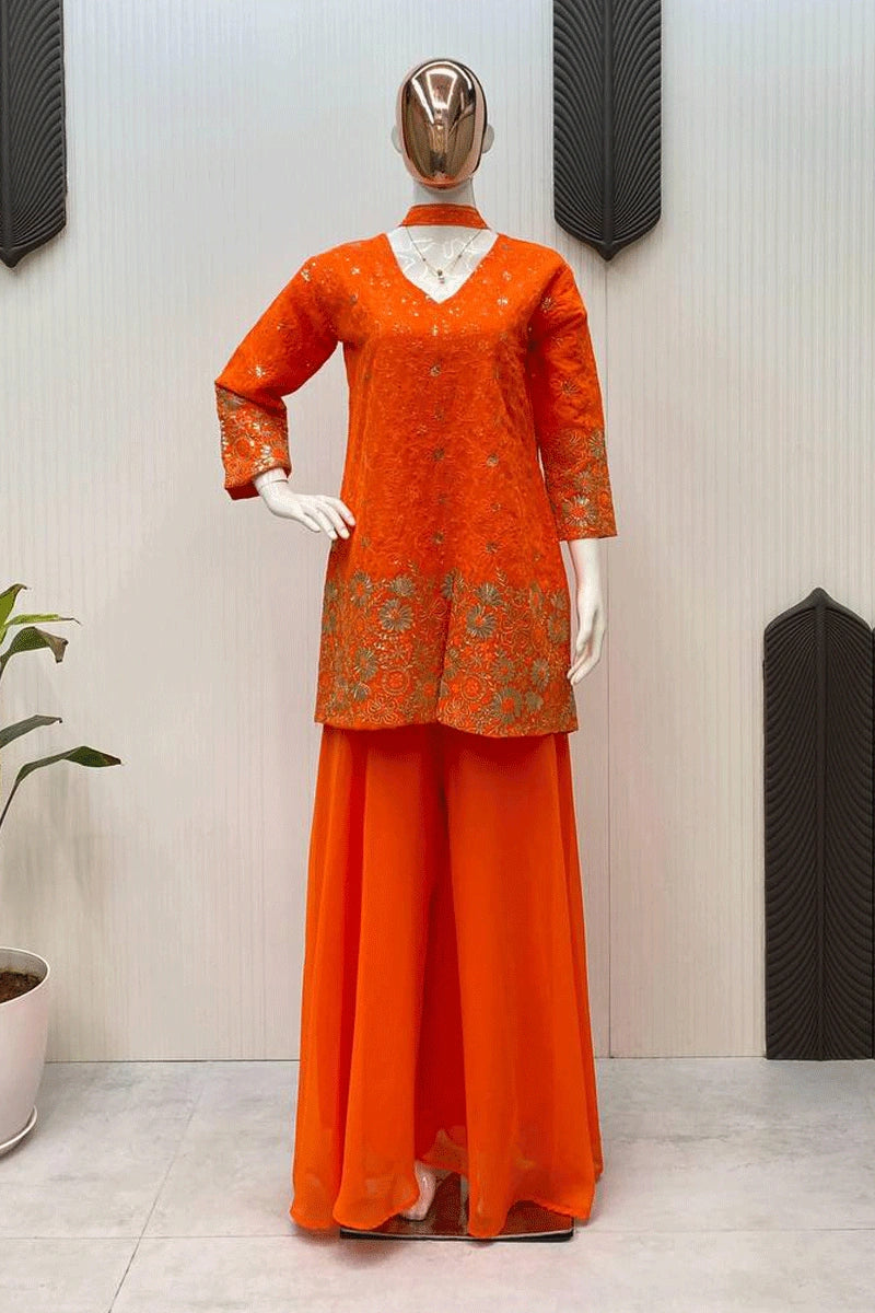 orange color jacket plazo