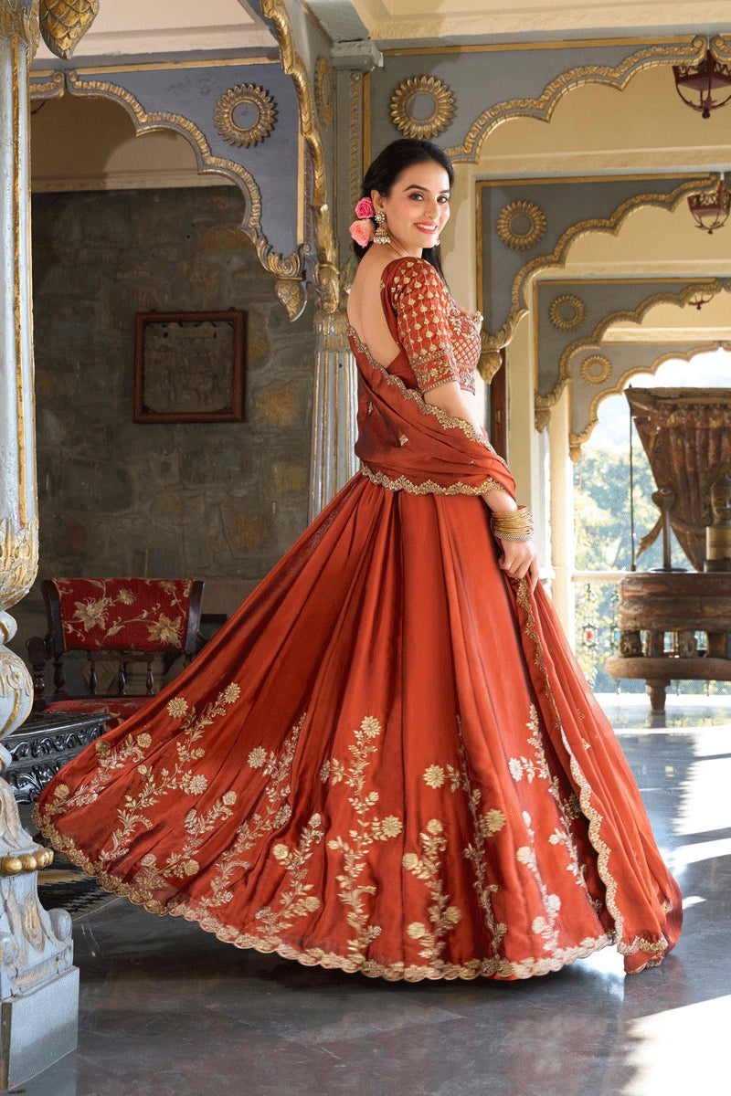 Designer Orange Bridal Reception Lehenga