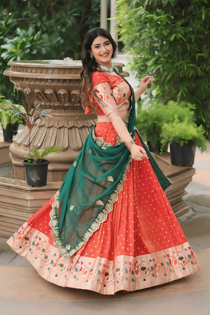 orange colour half saree for south indian style