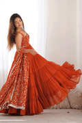 orange ruffle gown for wedding