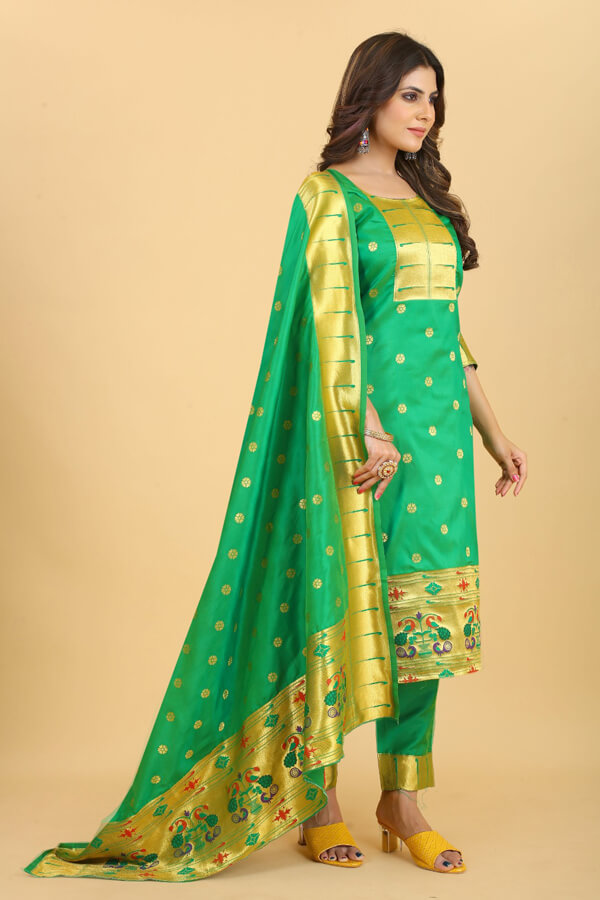 paithani silk dress material Royalblue zari woven taffeta silk paithani style dress material with dupatta