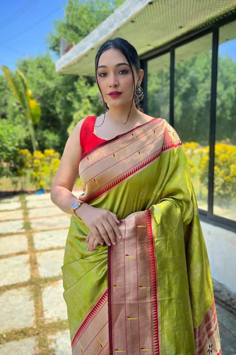 parrot green paithani saree design