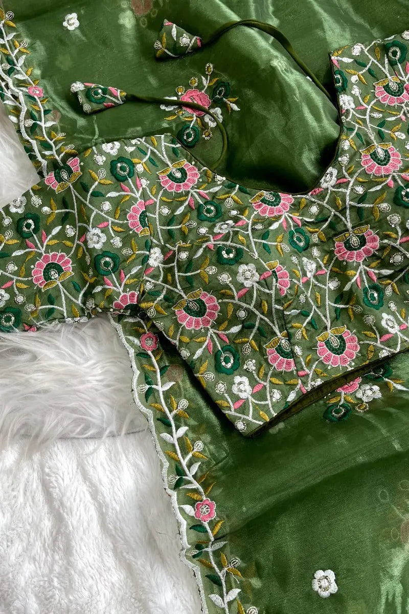 green color karva chauth special saree