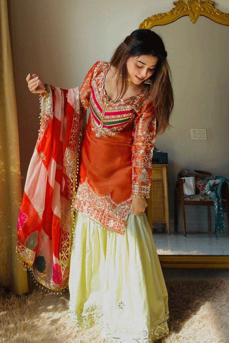 top palazzo with dupatta for wedding guest