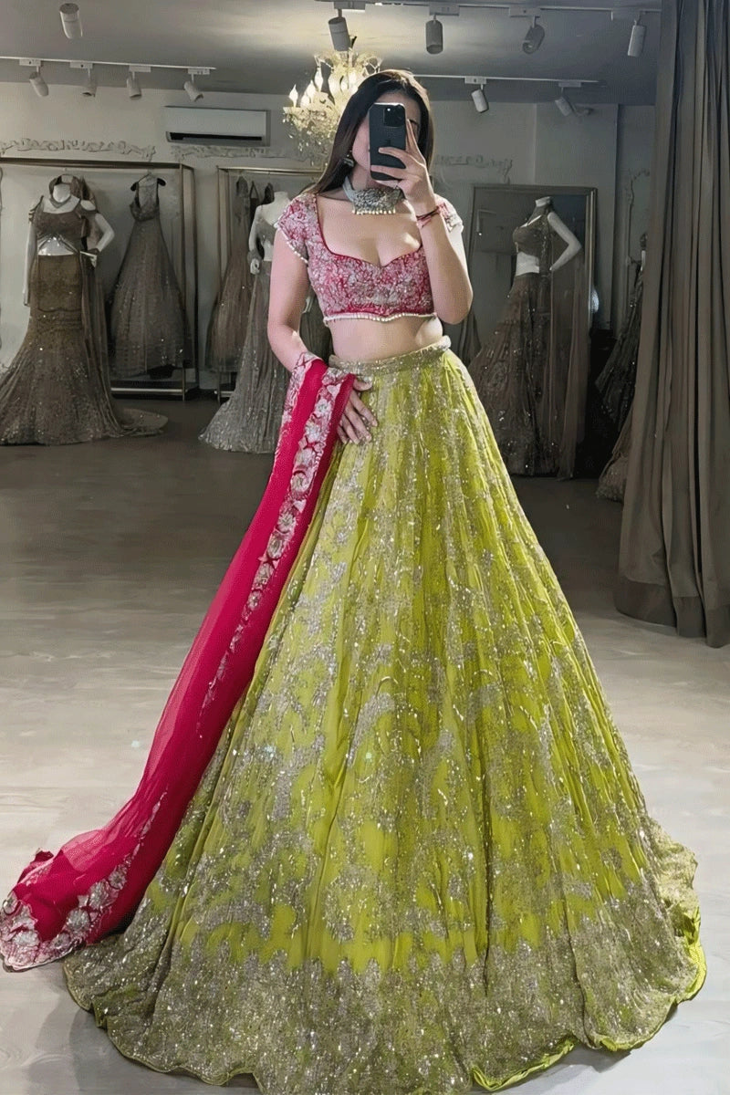 parot green colour lehenga choli