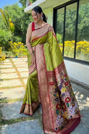 parrot green paithani saree design