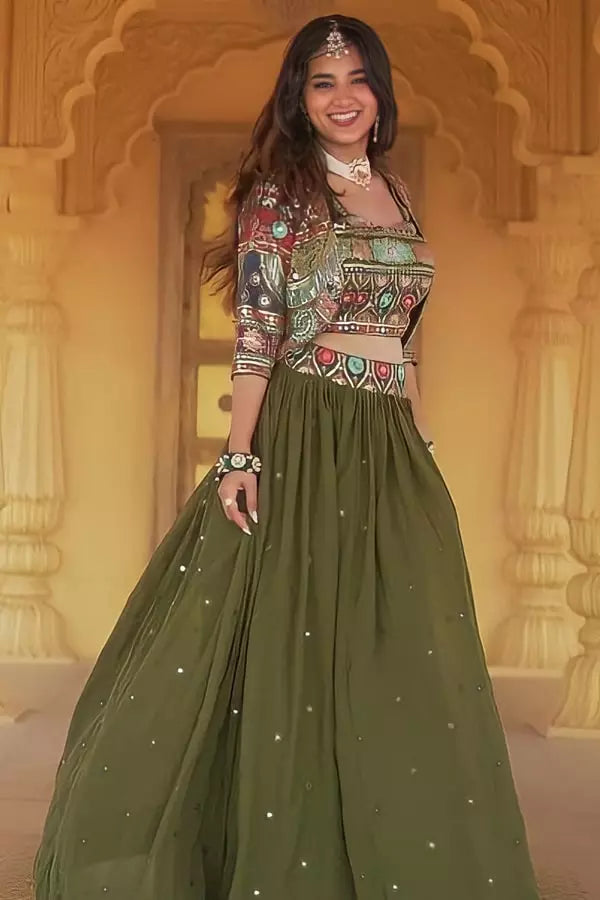 party wear crop top lehenga with jacket
