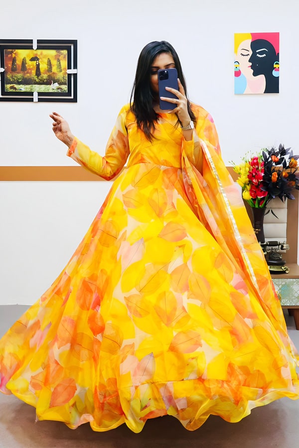 Latest Yellow Floral Printed Gown For Girls 2023 - Anaya Designer Studio