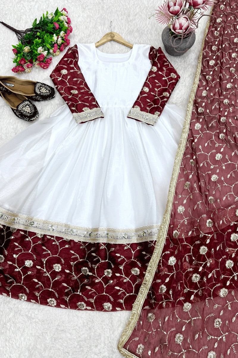 party wear embroidery gown with dupatta