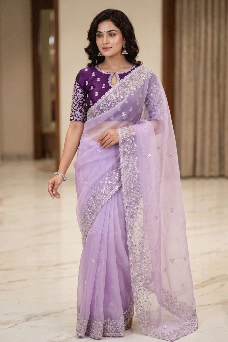 party wear organza saree for women