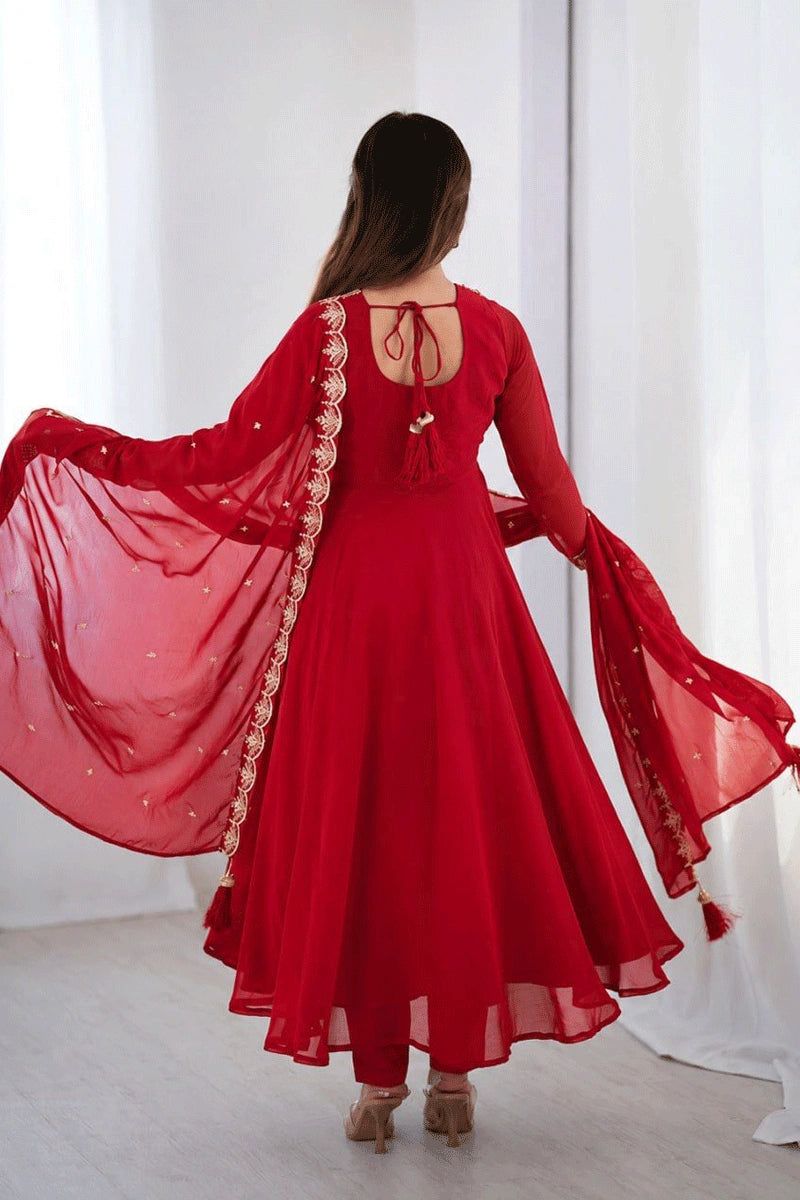 party wear red anarkali gown
