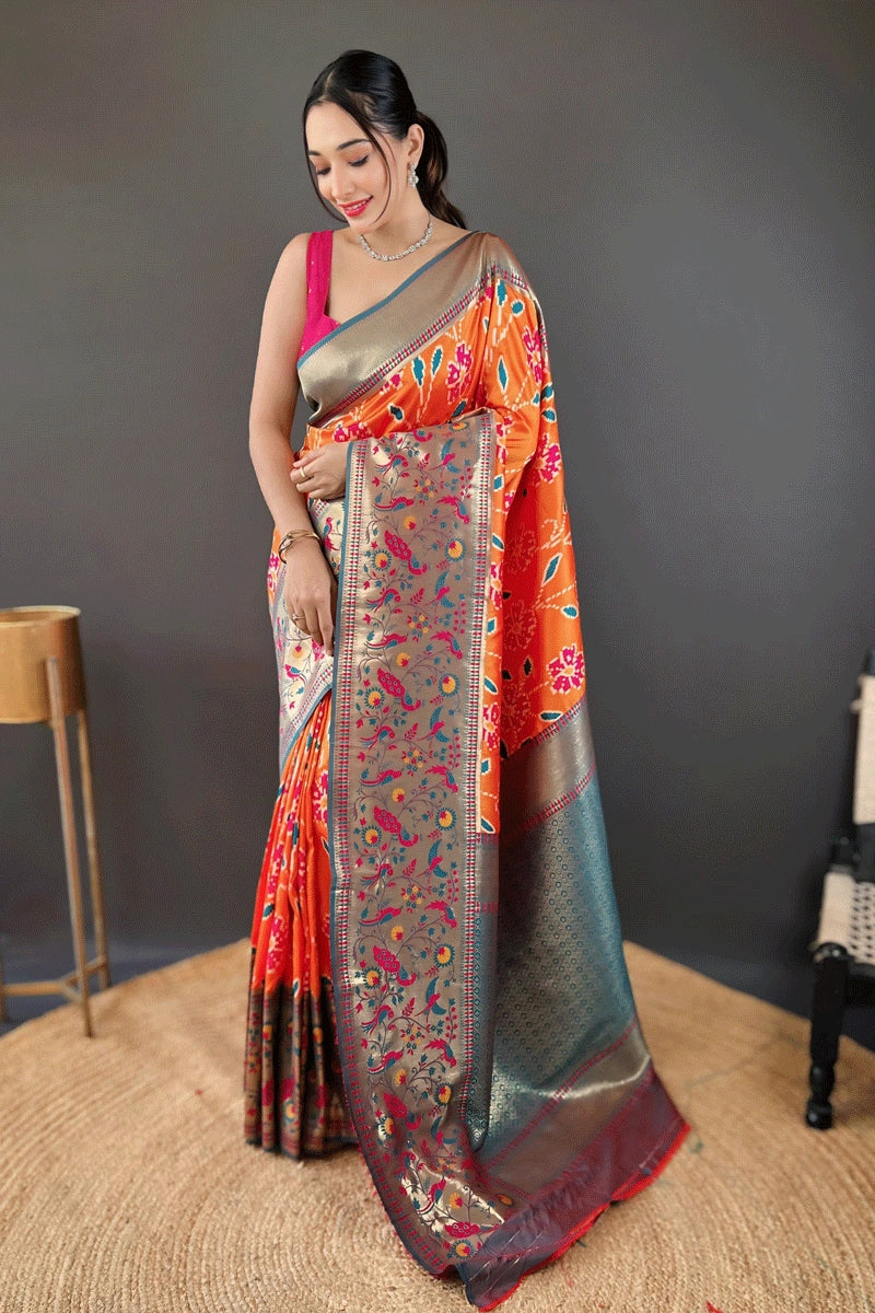 patola silk orange colour saree 