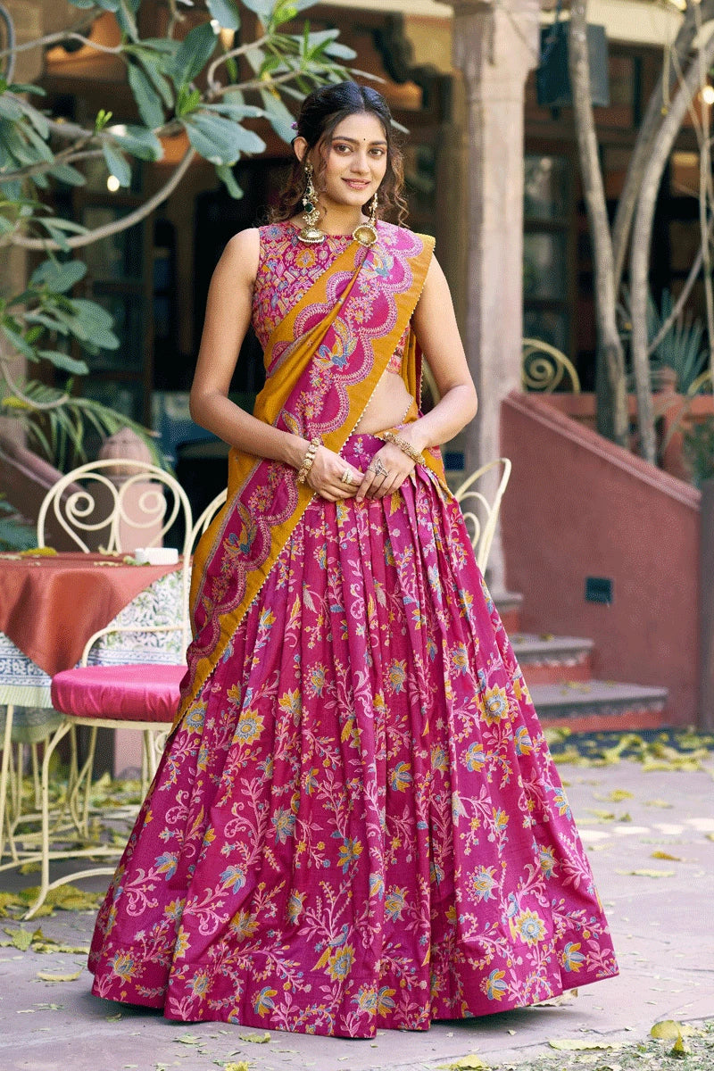 pattu printed half saree for girls