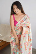 peach color floral print saree