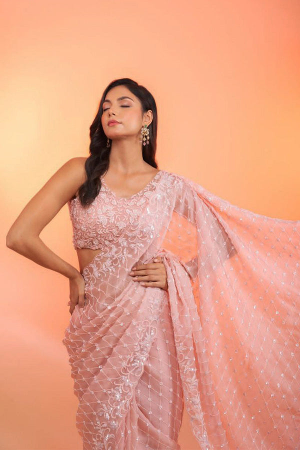 Girls Special New Peach Saree For Farewell Party 2023 - Anaya Designer Studio