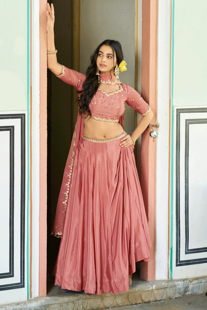 wedding guest special peach color lehenga choli