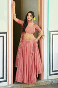 peach color lehenga choli for wedding guest