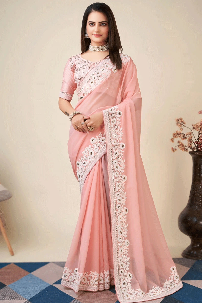 peach colour saree for party wear