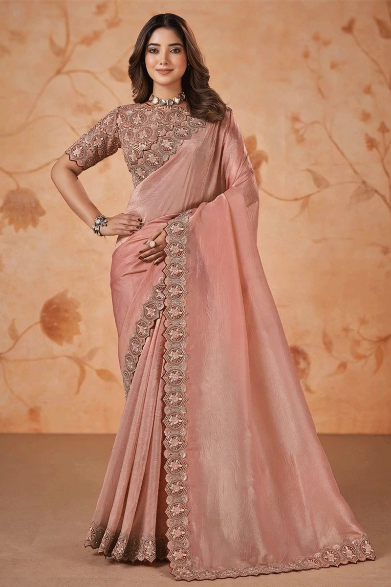 peach colour saree for wedding