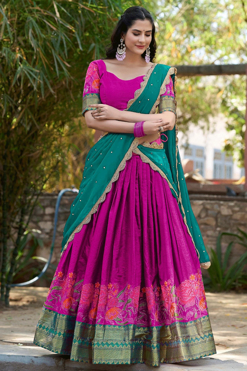 pink color half saree