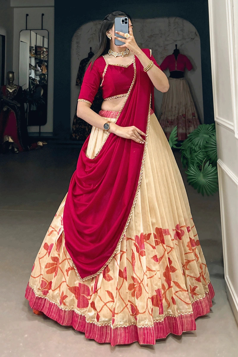 pink color half saree for pongal festival