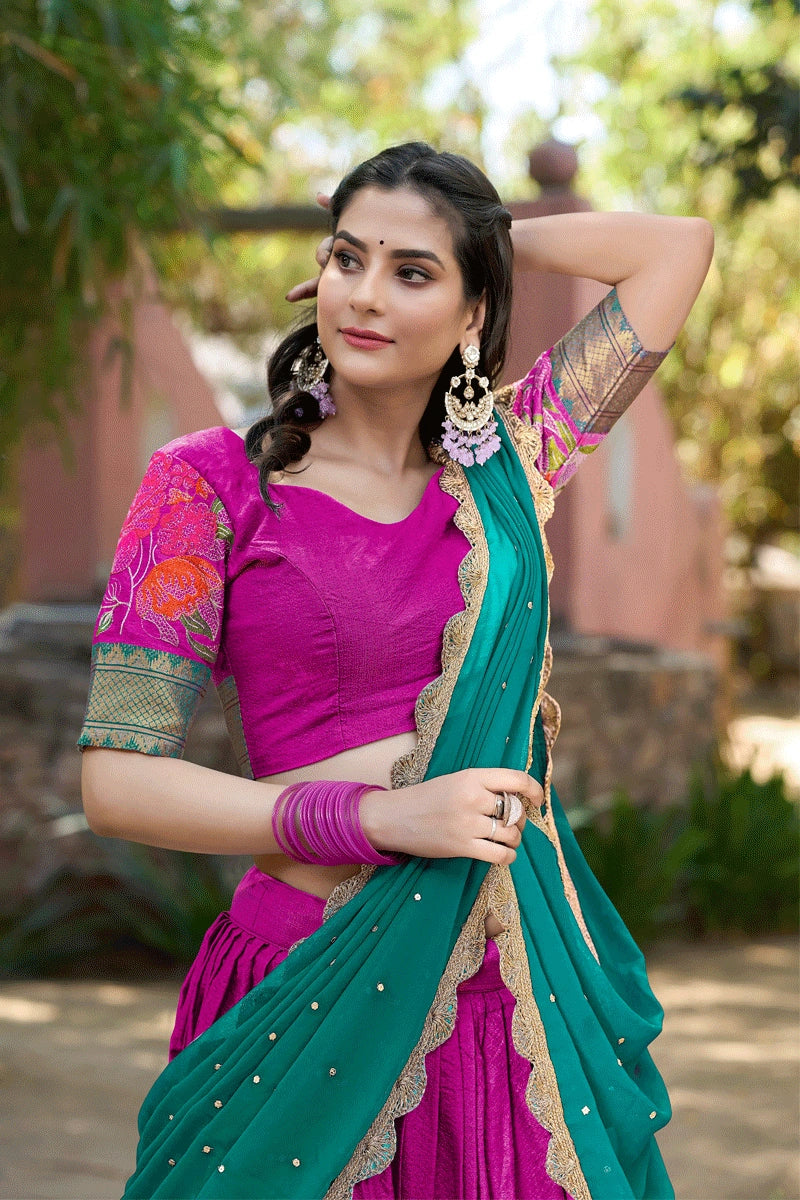 pink color half saree
