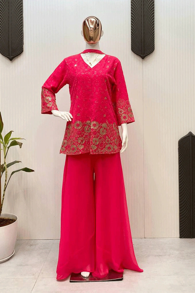 pink color jacket plazo