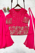 pink color jacket plazo for sangeet