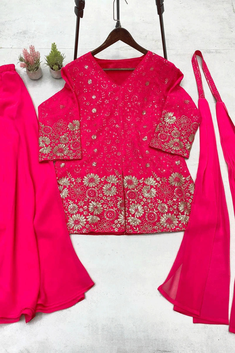 pink color jacket plazo for sangeet