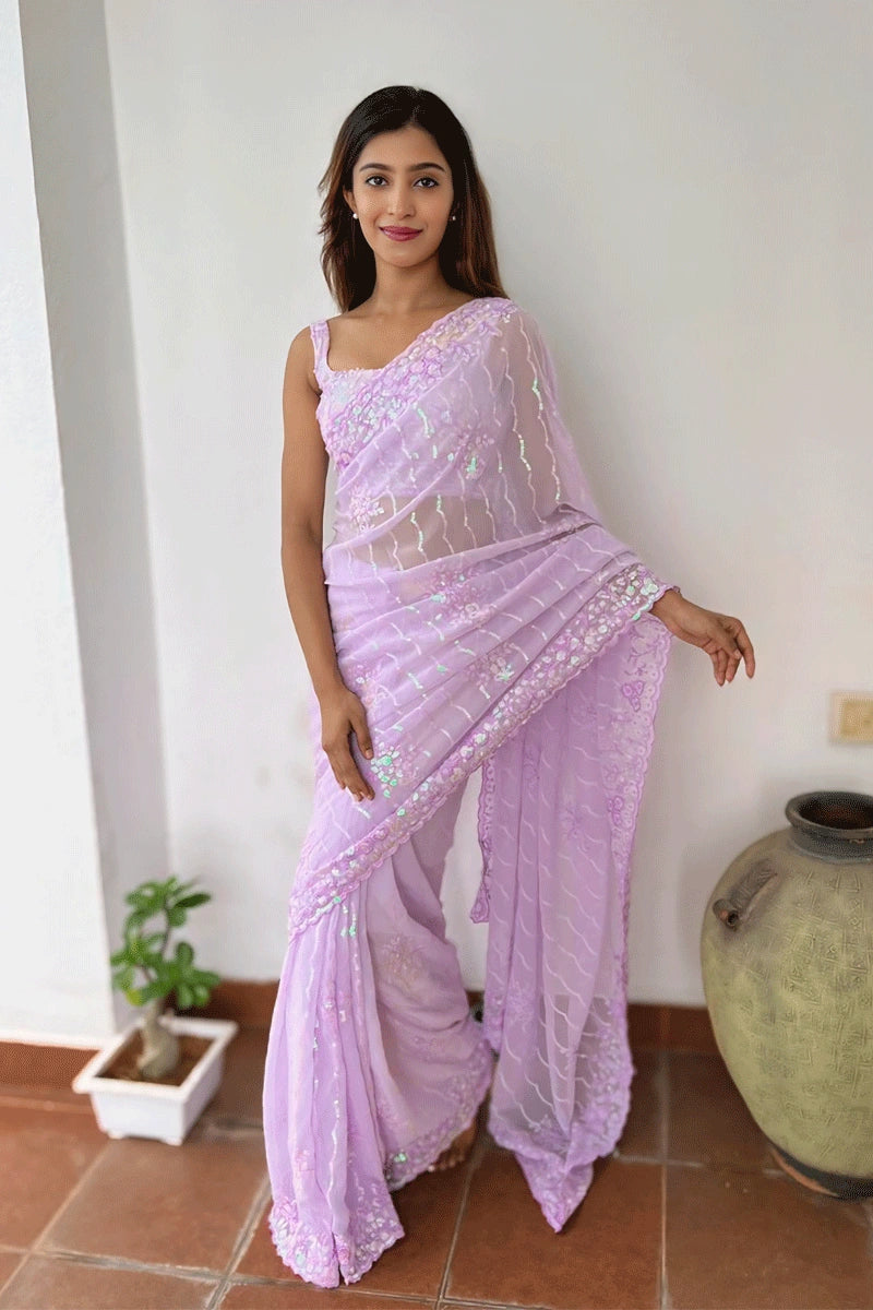 pink colour sequence saree for party