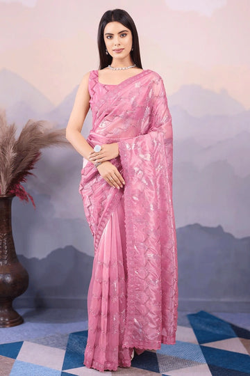 pink silk saree for party wear