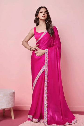 Pink Colour Silk Saree For Karwa Chauth