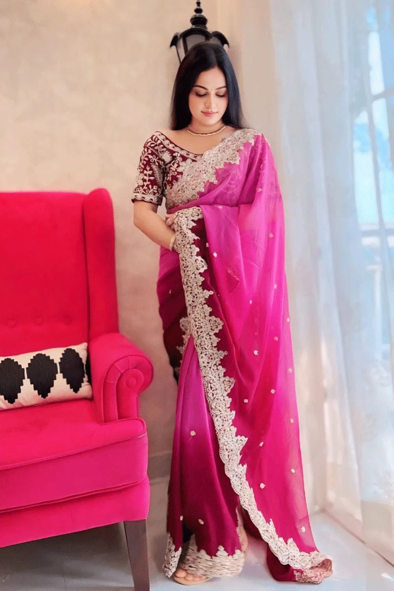 pink colour silk saree for karwa chauth