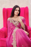 pink gradient colour saree for karva chauth