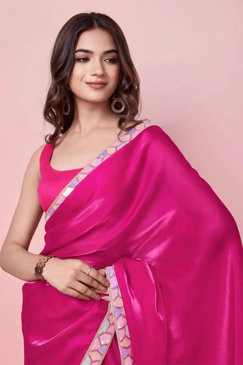 Pink Colour Silk Saree For Karwa Chauth