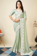 pista colour saree for party wear