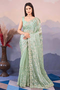 pista colour silk saree for wedding