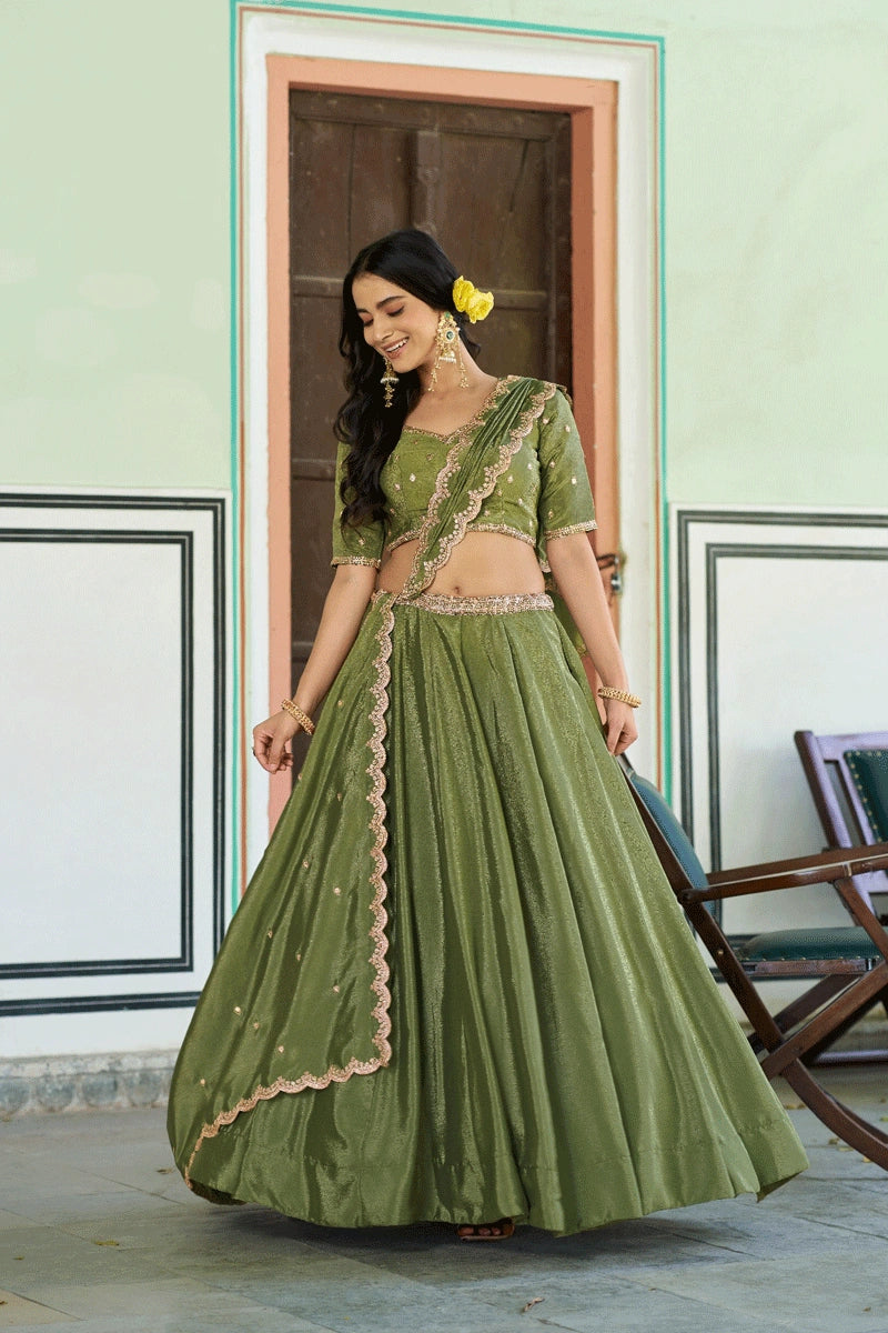 pista green lehenga choli for women