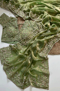 pista green saree for reception