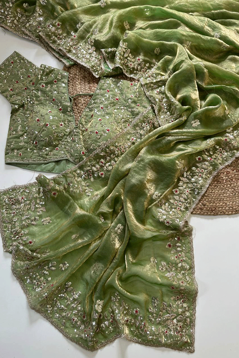 pista green saree for reception