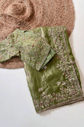 pre draped pista saree