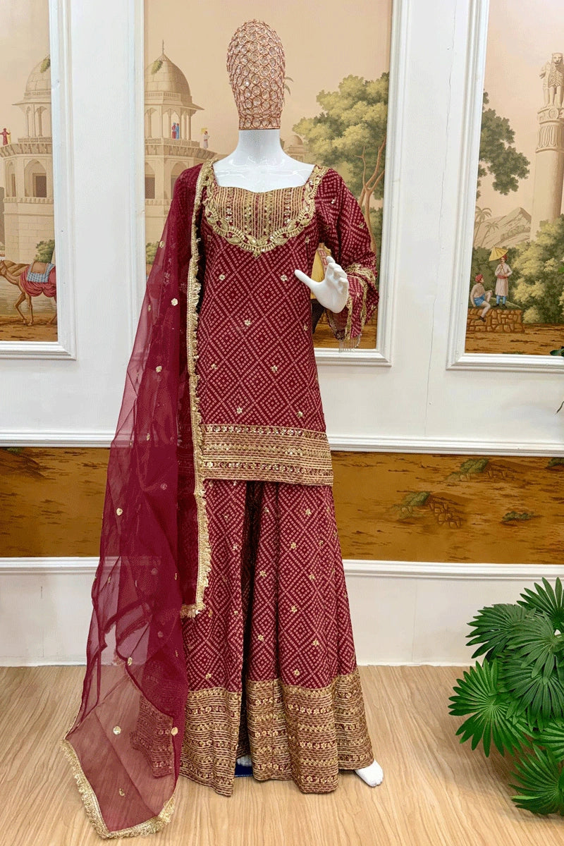 premium bandhani print palazzo suit